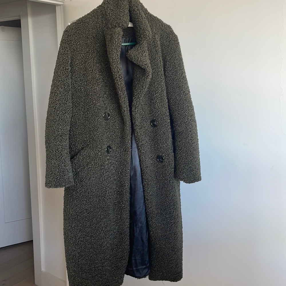 Fluffy Zara Coat in Olive Green Color